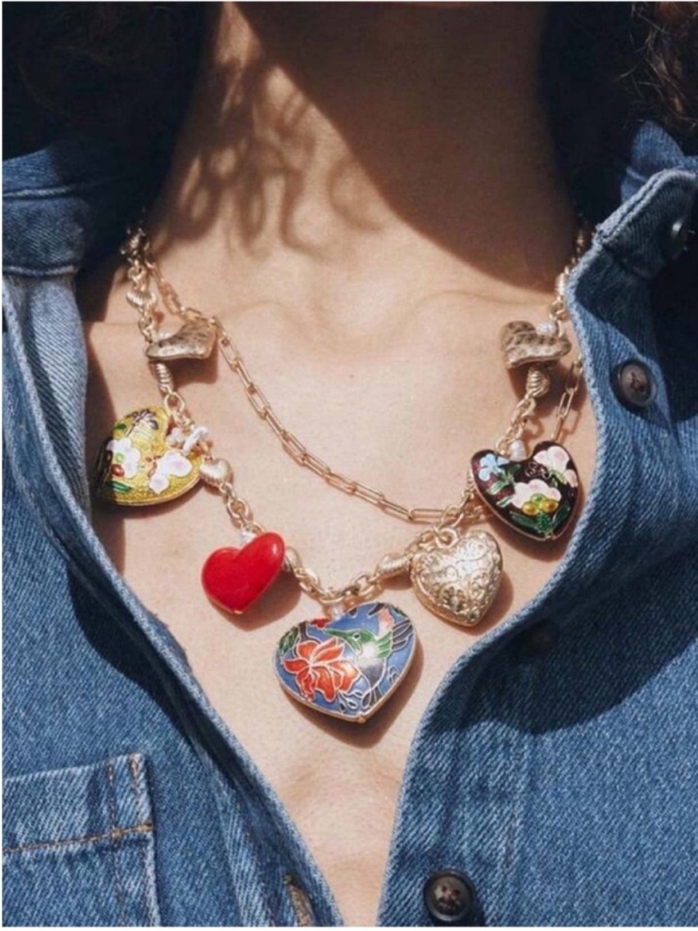 New! Preppy Colorful Heart Necklace Stack Set NWOT 1069